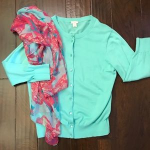 J Crew Cotton, The Clare Cardigan”.